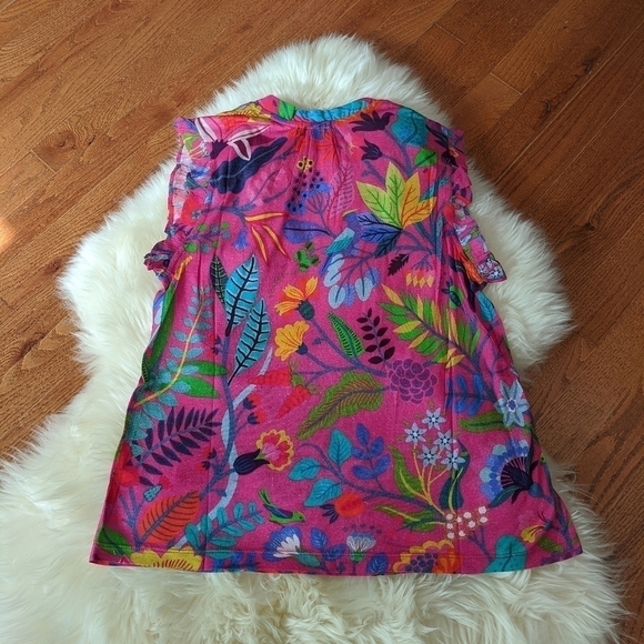 ANTHROPOLOGIE bl nk averio tropical print ruffled tank blouse - Picture 4 of 8